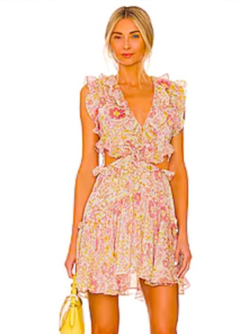 Misa Los Angeles Pink and Olive Ruffle Print Blouse